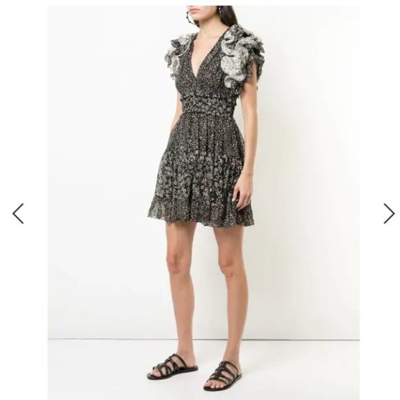 Ulla Johnson Ivy Silk Ruffle Sleeve Floral V-Neck Mini Dress - Picture 3 of 11